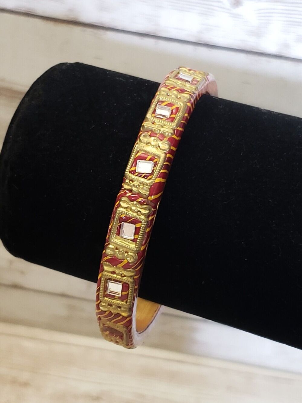 Vintage Bracelet / Bangle Red Brown, Gold Tone 7.25"